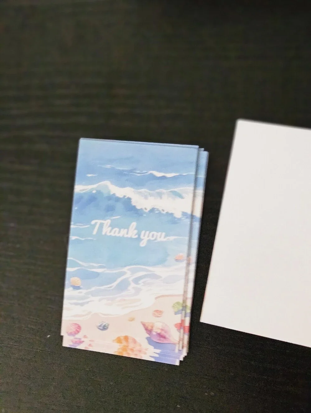 Beach Wave Thank You Cards - Blue & Pastel Seashell Design